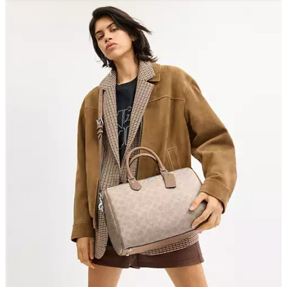 Coach Rowan Large Satchel Crossbody Bag In Signature Canvas In Sand Taupe CV959 - Picture 11 of 12